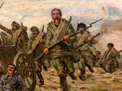 Oil painting by Buryachok Ivan Martynovich of soldiers advancing with rifles