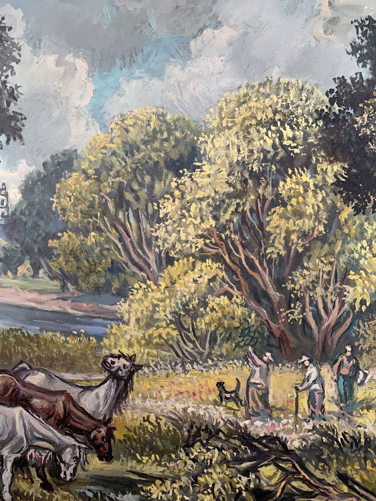 Oil painting by Alexander Arkadievich Litvinov: pastoral landscape with horses