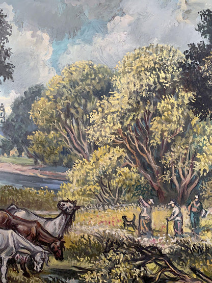 Oil painting by Alexander Arkadievich Litvinov: pastoral landscape with horses