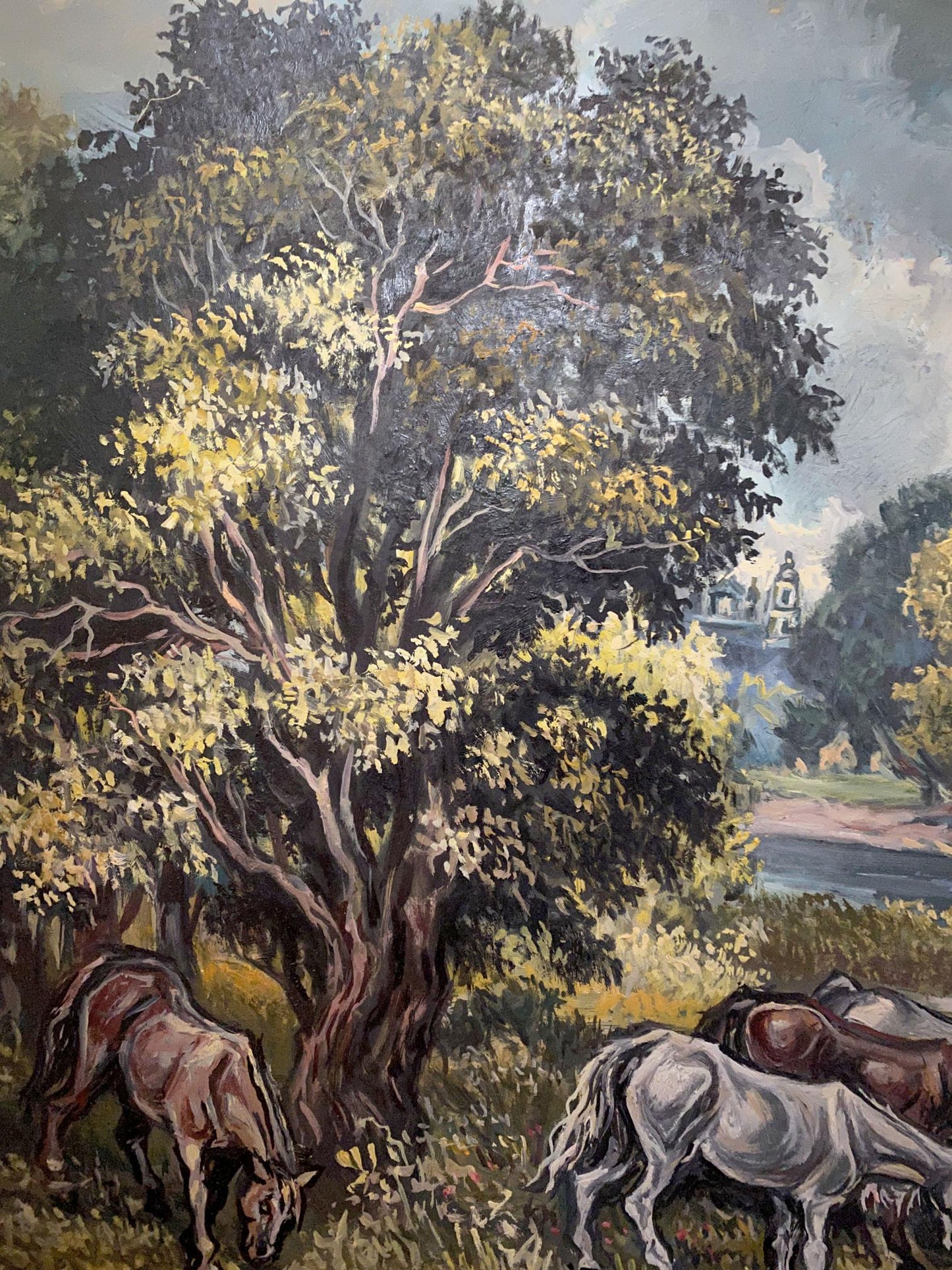Oil painting by Alexander Arkadievich Litvinov: lush tree in landscape