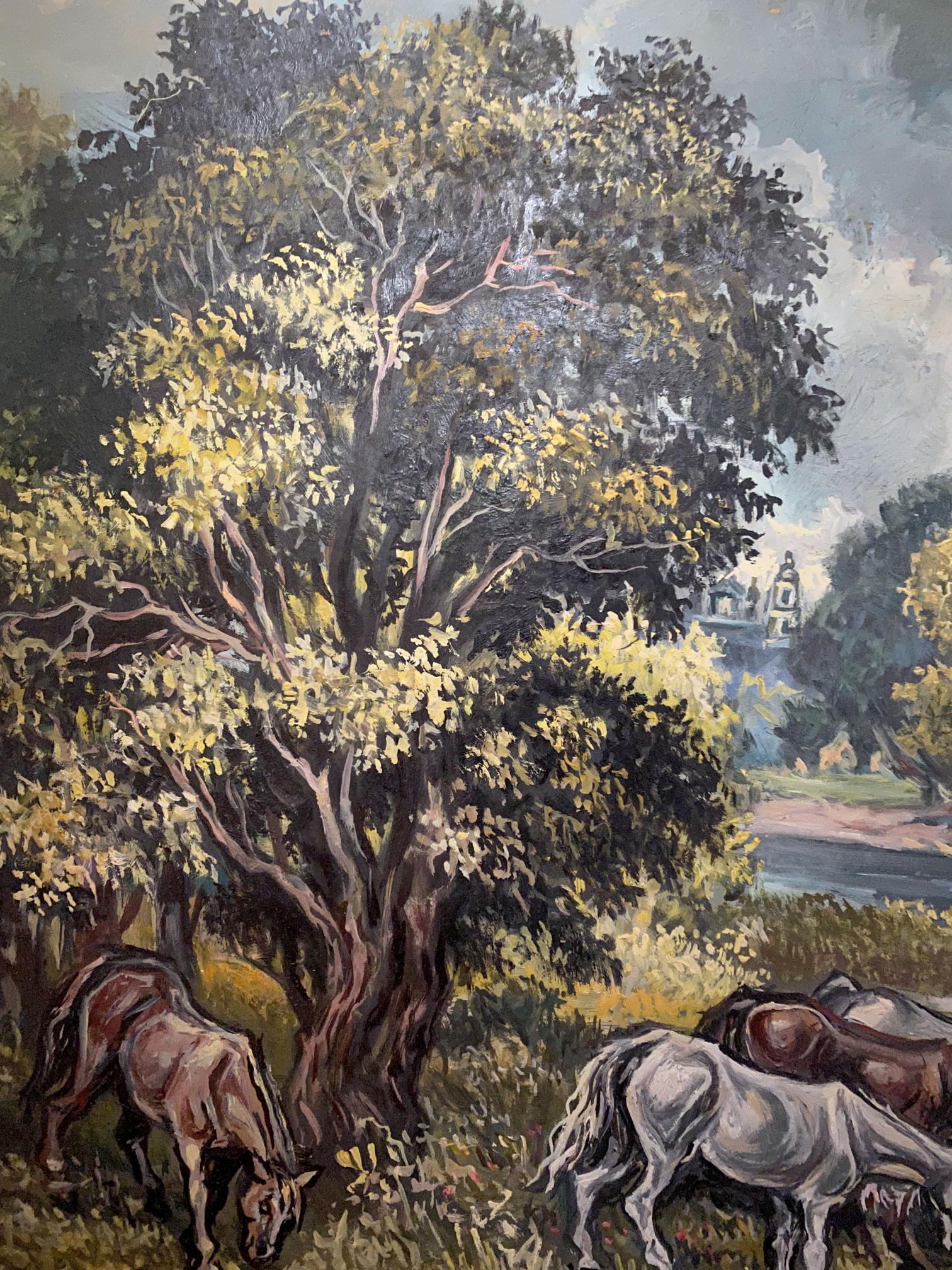 Oil painting by Alexander Arkadievich Litvinov: lush tree in landscape