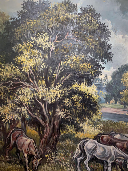 Oil painting by Alexander Arkadievich Litvinov: lush tree in landscape