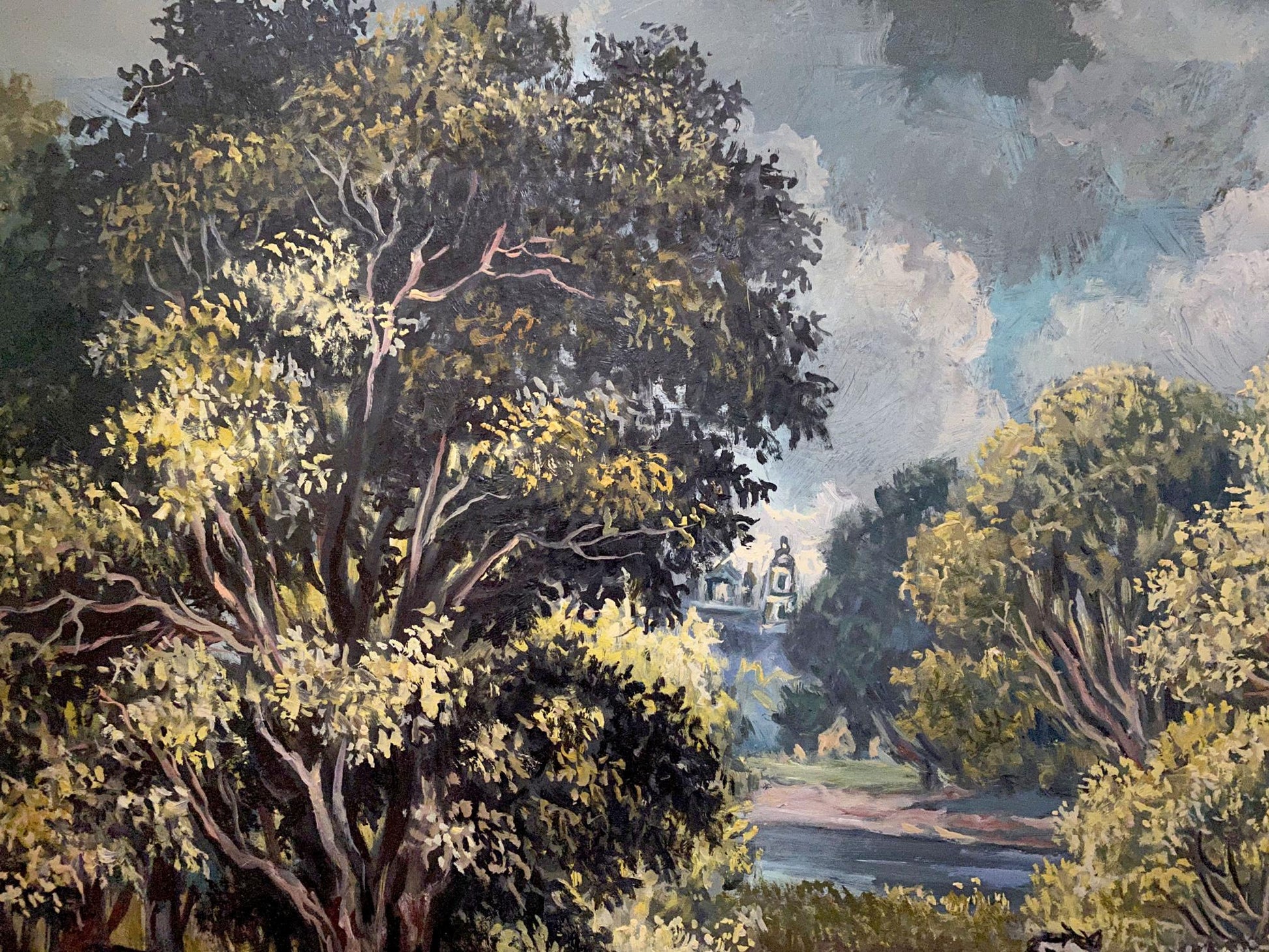 Oil painting by Alexander Arkadievich Litvinov: lush landscape with horses