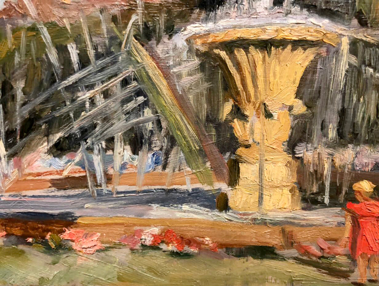 Oil painting of golden ornate fountain by Tkachenko Evgeny Nikolaevich