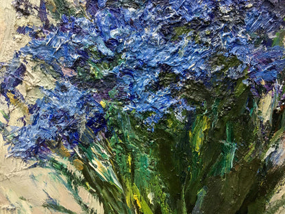 Vibrant blue green impressionist oil painting of flowers by Sokolov Vasily Vasilievich
