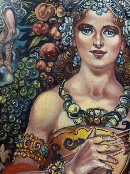 Oil painting Muse by Alexander Arkadievich Litvinov with jeweled woman