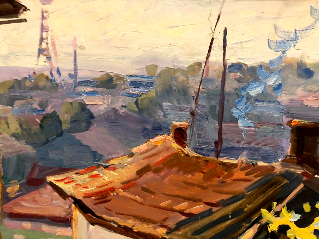 Oil painting of terracotta roof by Kobylenkov Mikhail Vasilyevich