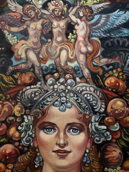 Oil painting Muse by Alexander Arkadievich Litvinov, woman with blue eyes