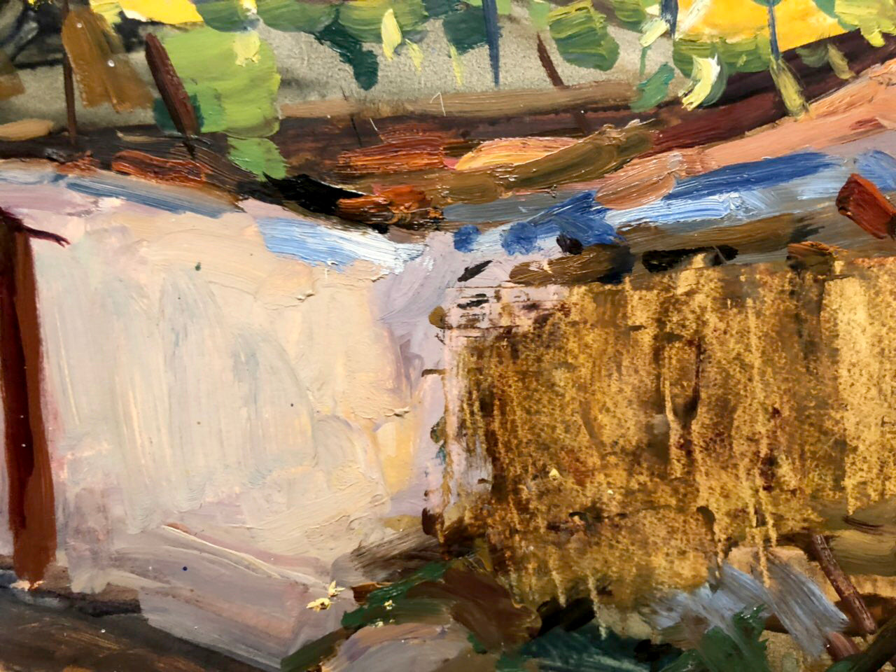 Oil painting by Kobylenkov Mikhail Vasilyevich: textured rustic wall with brushstrokes