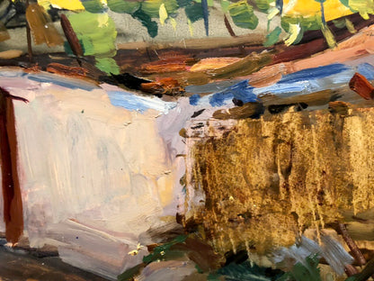 Oil painting by Kobylenkov Mikhail Vasilyevich: textured rustic wall with brushstrokes