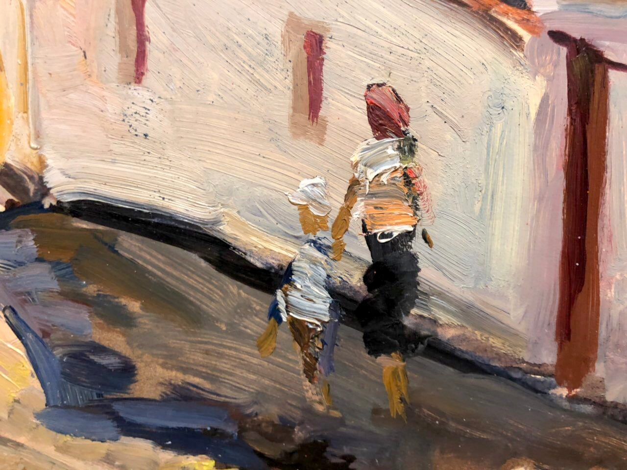 Impressionistic oil painting by Kobylenkov Mikhail Vasilyevich of sunlit alleyway walkers