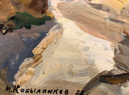 Textured oil painting City by Kobylenkov Mikhail Vasilyevich in earthy tones