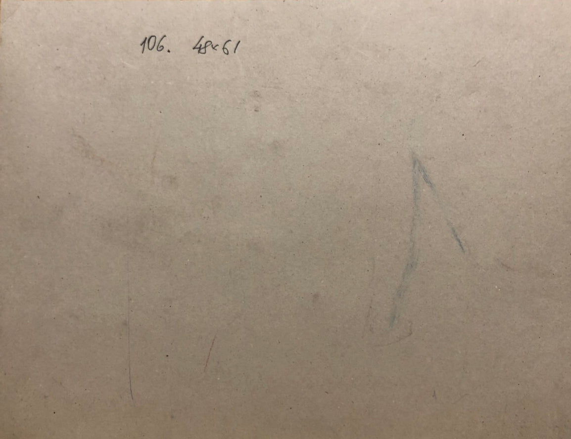 Back of oil painting by Kobylenkov Mikhail Vasilyevich with pencil notations on beige paper