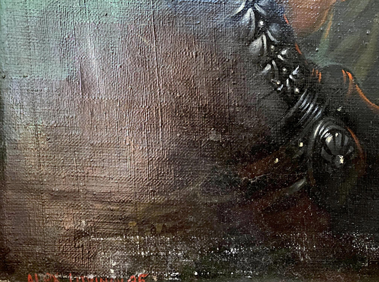 Dark ornate metal bracelet with leaf details in Litvinov Crown of Thorns painting