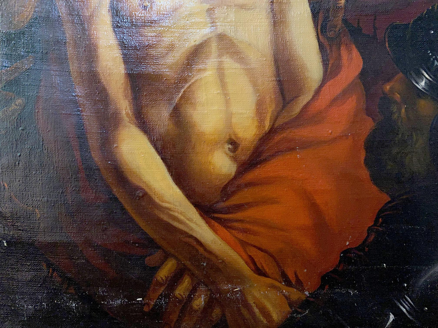 Oil painting Crown of Thorns by Alexander Arkadievich Litvinov, nude muscular male