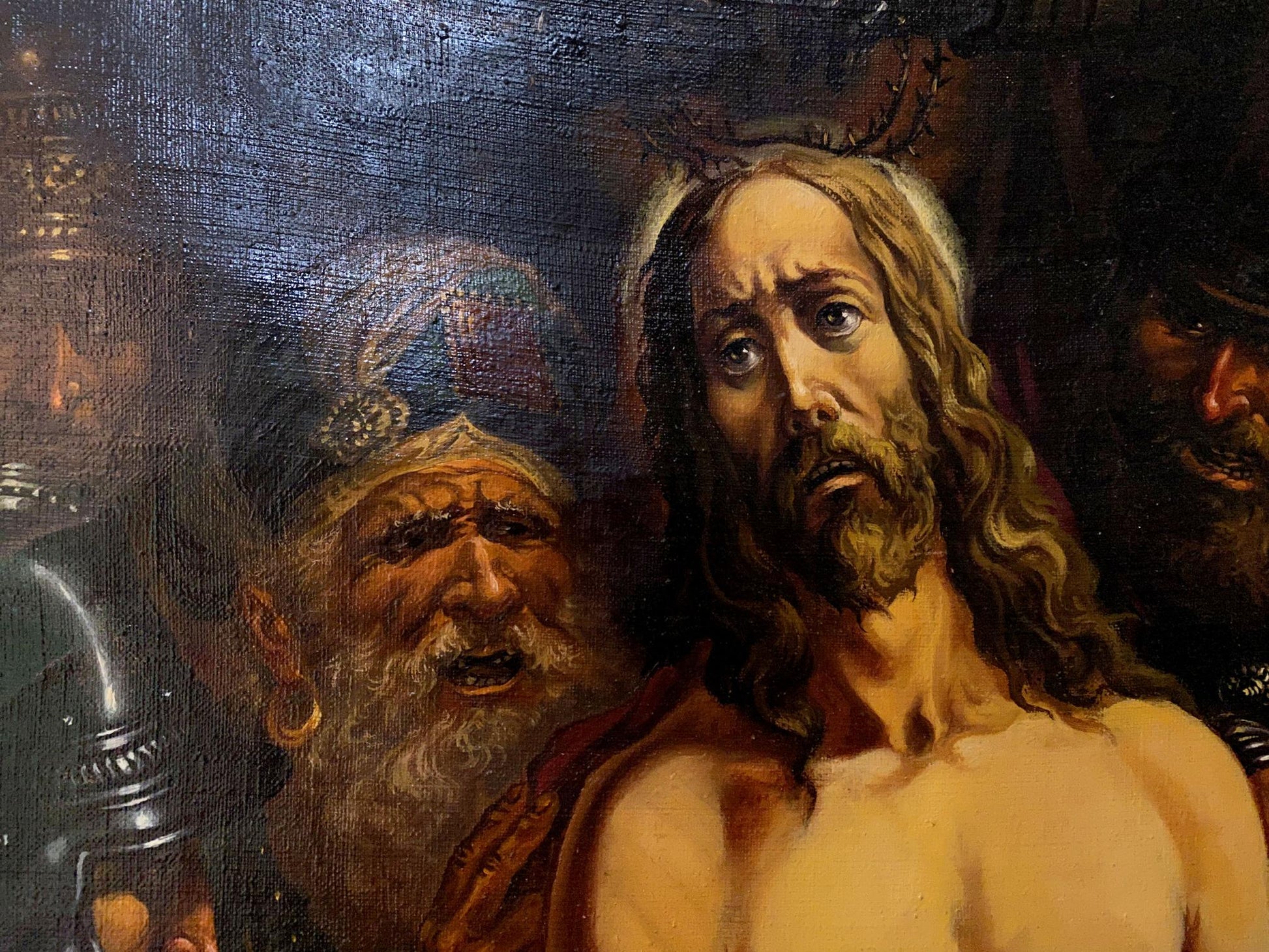 Oil painting Crown of Thorns by Alexander Arkadievich Litvinov with bearded figure
