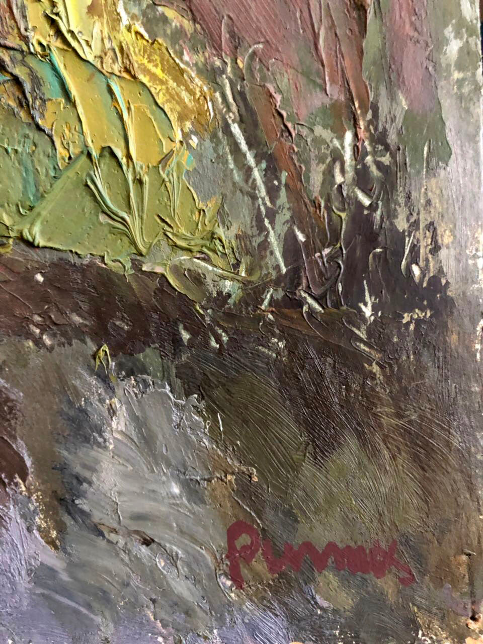 Oil painting Meadows by Ryzhykh Viktor with textured green brown gold impasto
