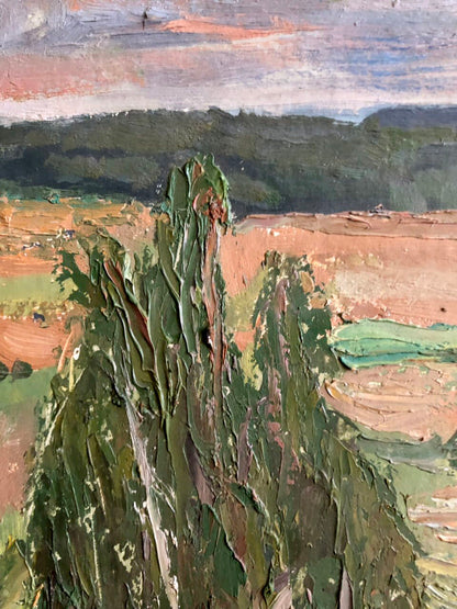 Oil painting Meadows by Ryzhykh Viktor: textured green landscape