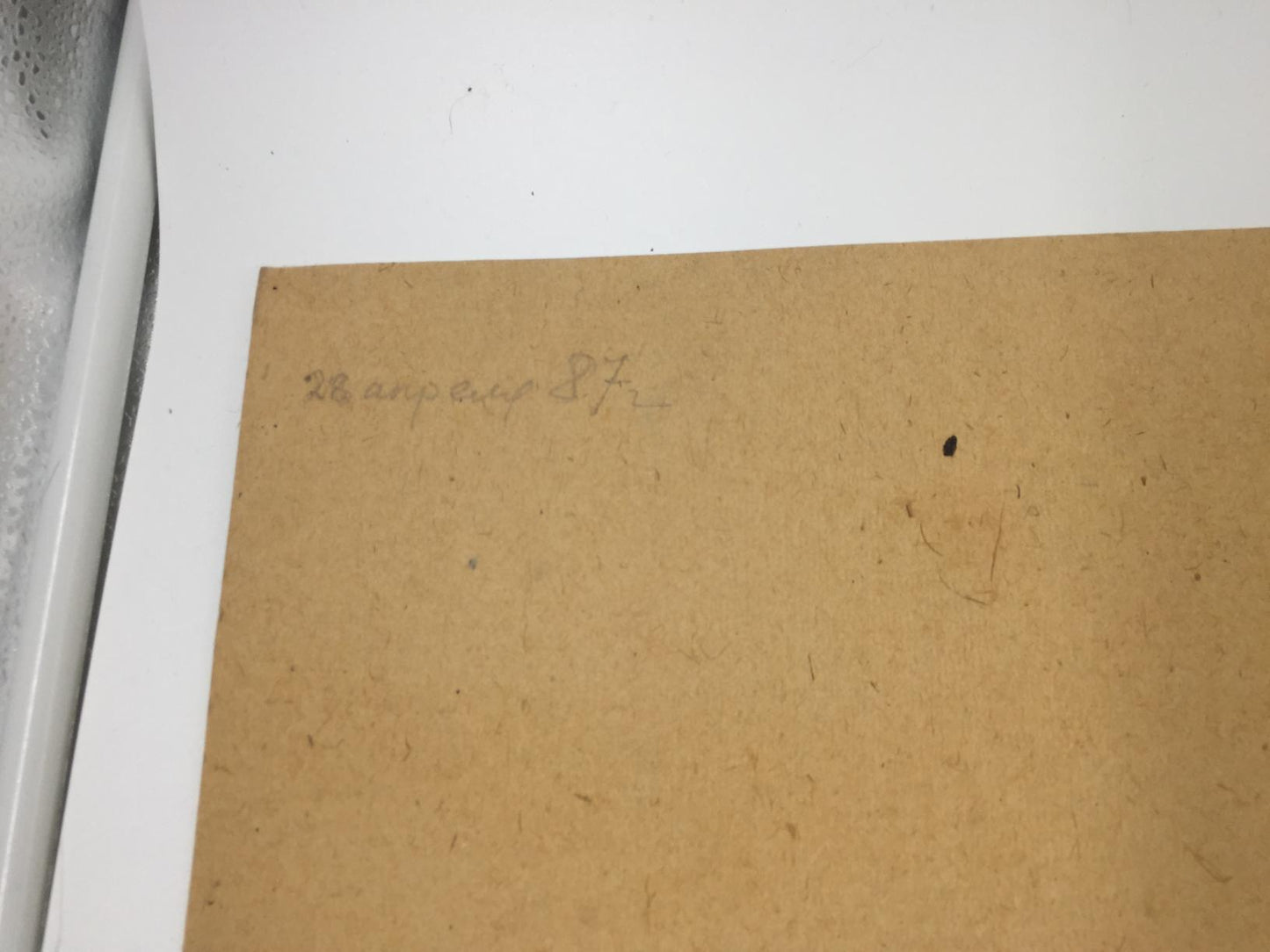 Back of original oil painting Forest swamp with brown cardboard faint handwritten text scuffs
