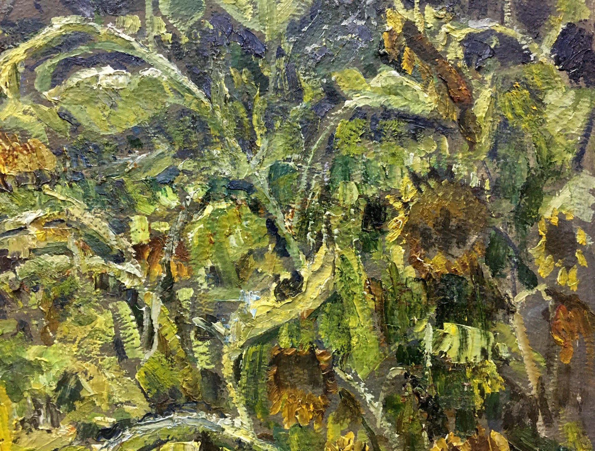 Textured impasto oil painting of sunflower field by Zvyagintsev Rostislav Mikhailovich