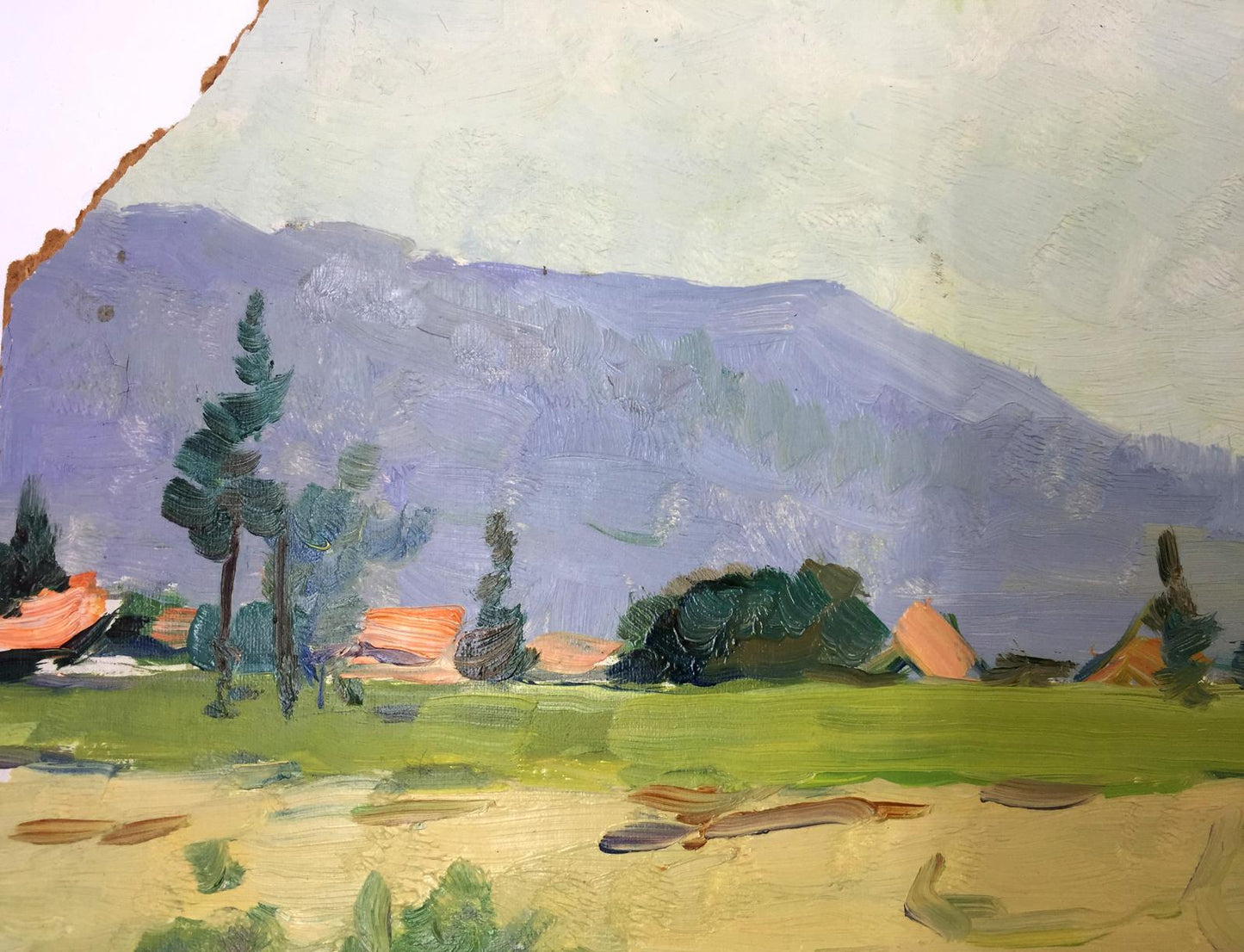 Oil painting Road to the Carpathians by Elbert V. A. purple mountain landscape