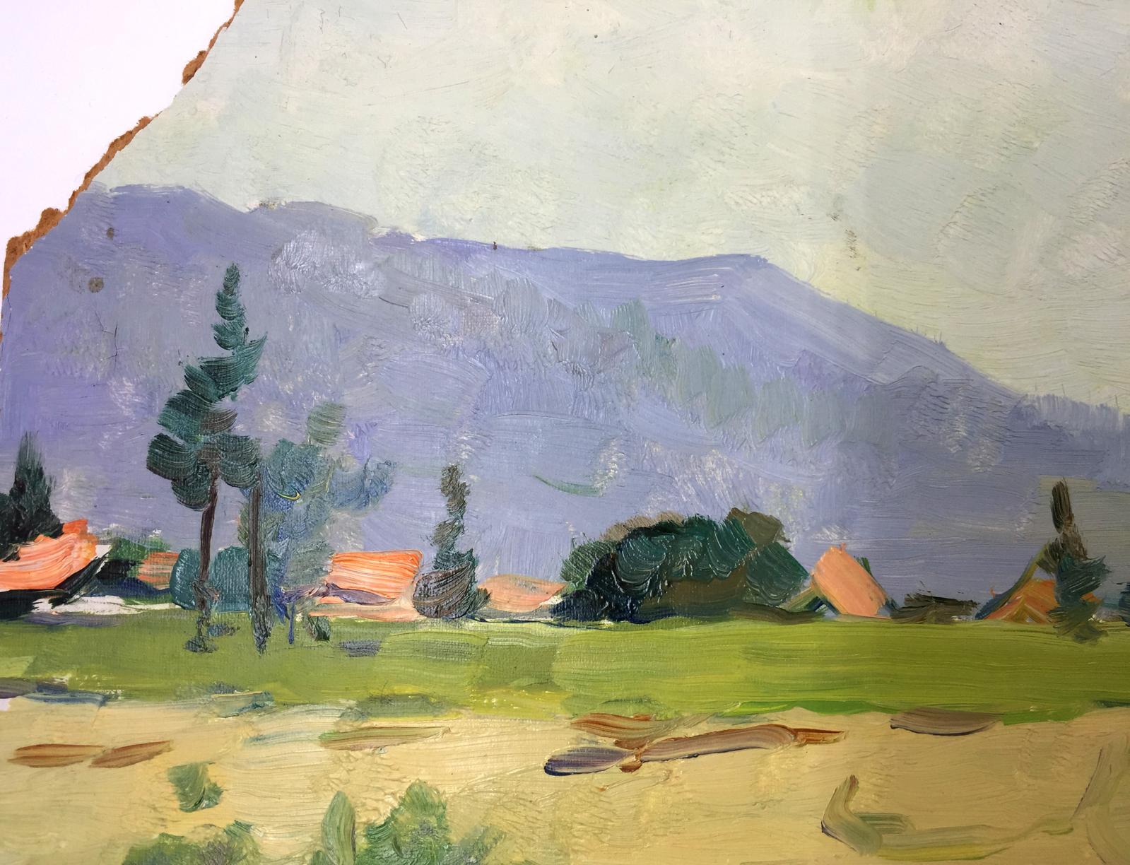 Oil painting Road to the Carpathians by Elbert V. A. purple mountain landscape