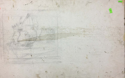 Faded pencil sketch of sailboat on back of Zvyagintsev sunflower oil painting