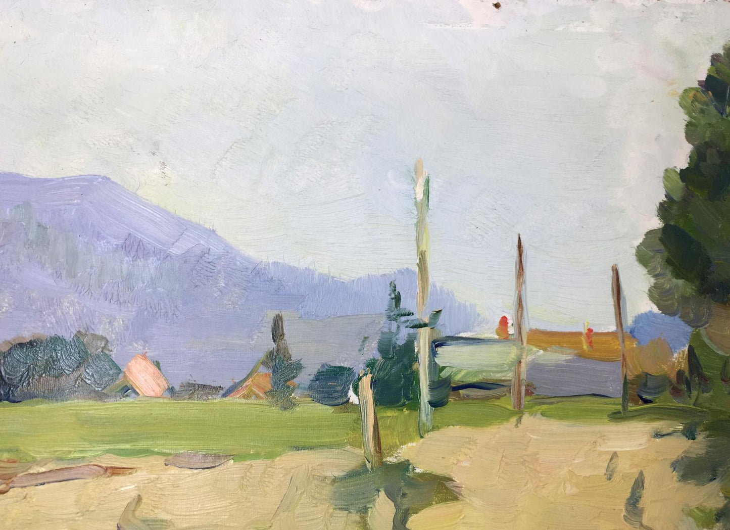Oil painting Road to the Carpathians by Elbert V. A. purple mountains landscape