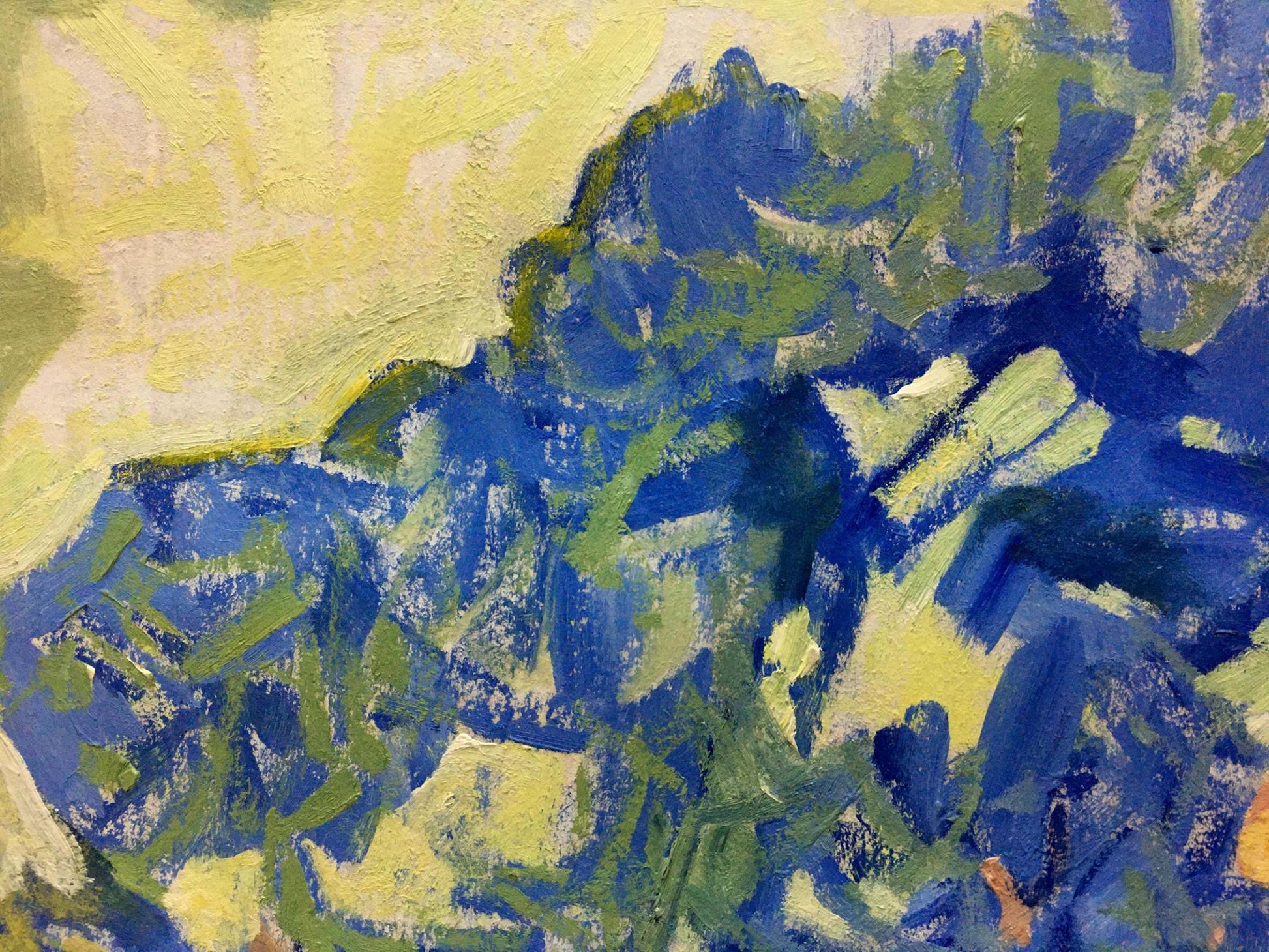 Oil painting Evening came by Kiyansky Yuri Ivanovich, textured abstract blues greens yellows