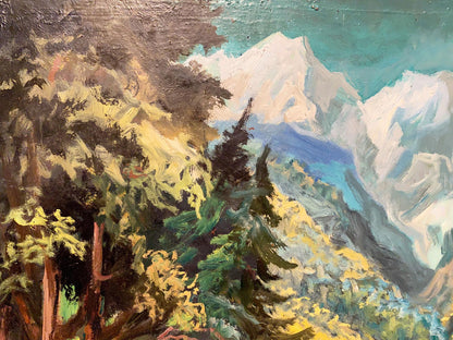 Oil painting Odyssey by Alexander Arkadievich Litvinov: snow-capped mountains