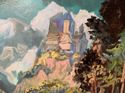 Oil painting Odyssey by Alexander Arkadievich Litvinov, vibrant mountains and foliage