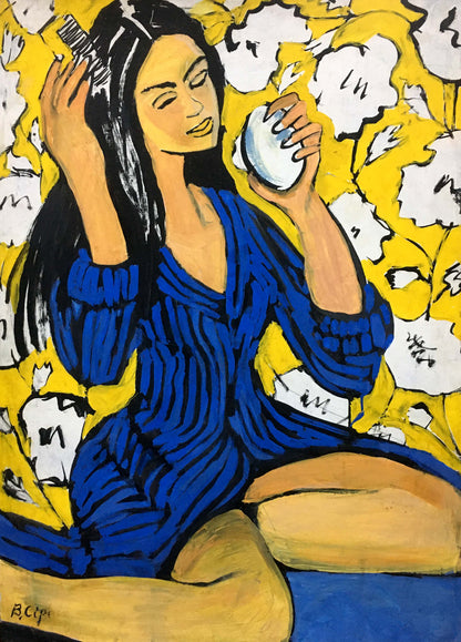 Oil painting portrait of girl in blue dress by Sirenko Valentin Stepanovich