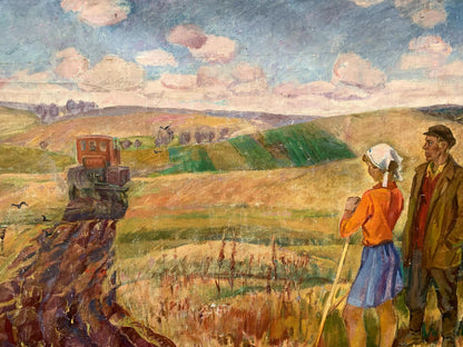 Social realism oil painting Days on the field by Barinova-Kuleba Vera Ivanovna