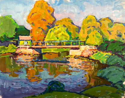 Vibrant impressionist oil painting of Forest Bridge by Kolosovsky Georgy Sergeevich