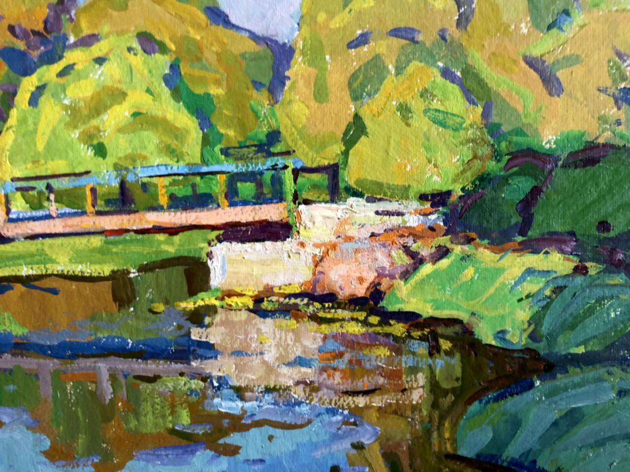 Vibrant impressionist oil painting of Forest Bridge by Kolosovsky Georgy Sergeevich