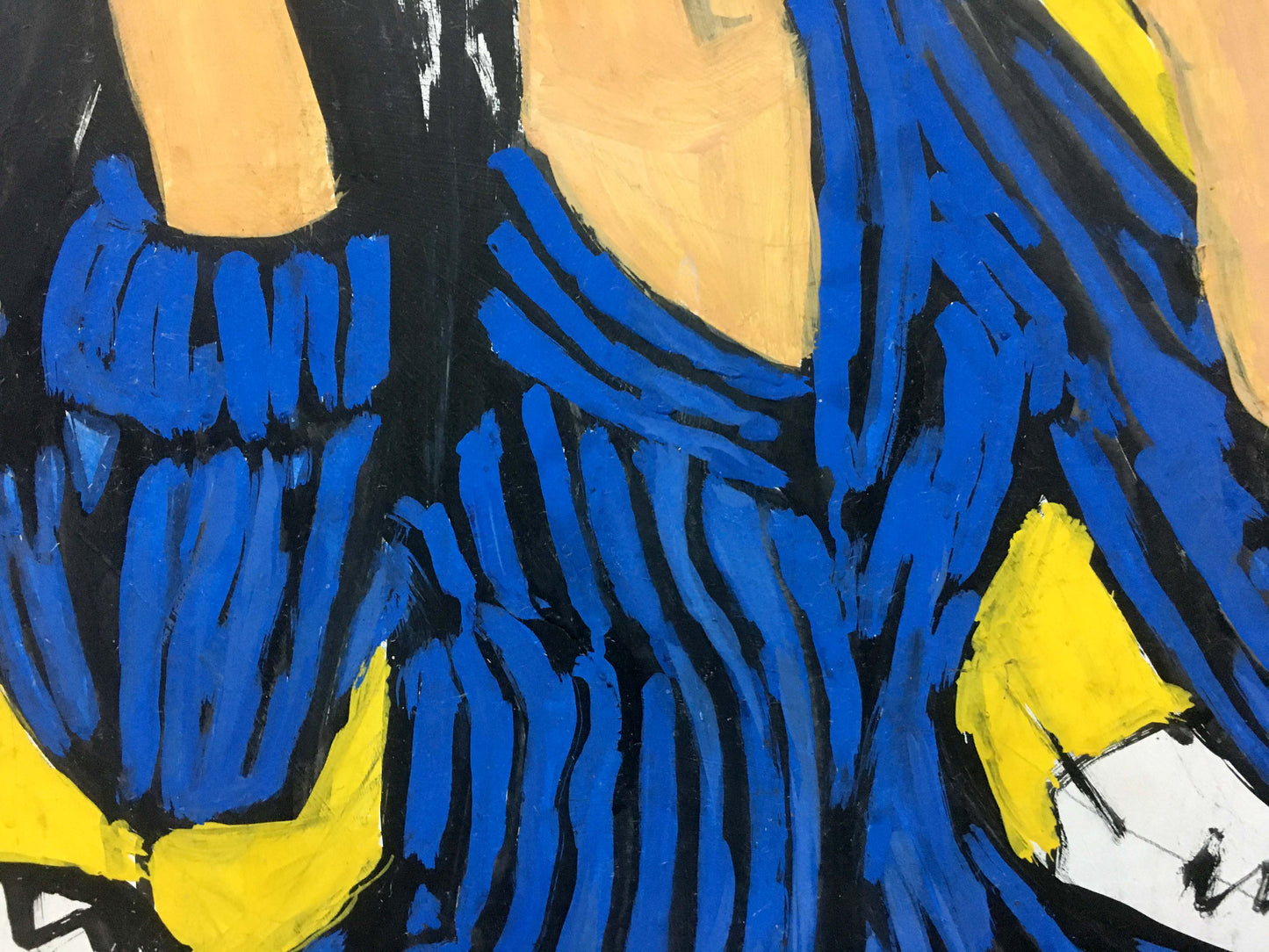 Bold blue yellow abstract oil painting portrait of girl by Sirenko Valentin Stepanovich