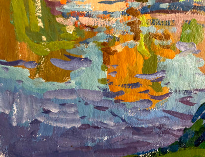 Vibrant oil painting of forest bridge by Kolosovsky Georgy Sergeevich