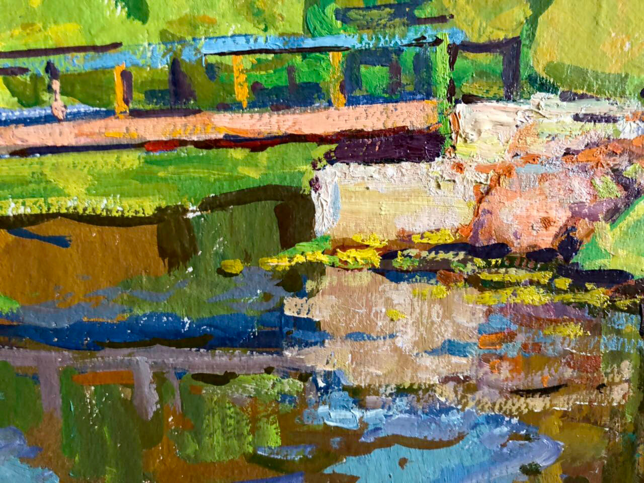 Vibrant oil painting of Forest bridge by Kolosovsky Georgy Sergeevich