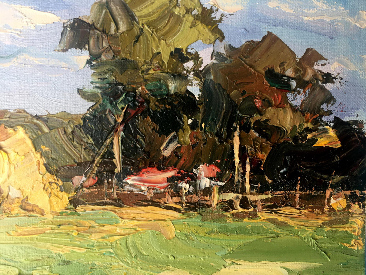 Oil Painting Evening Village Landscape 