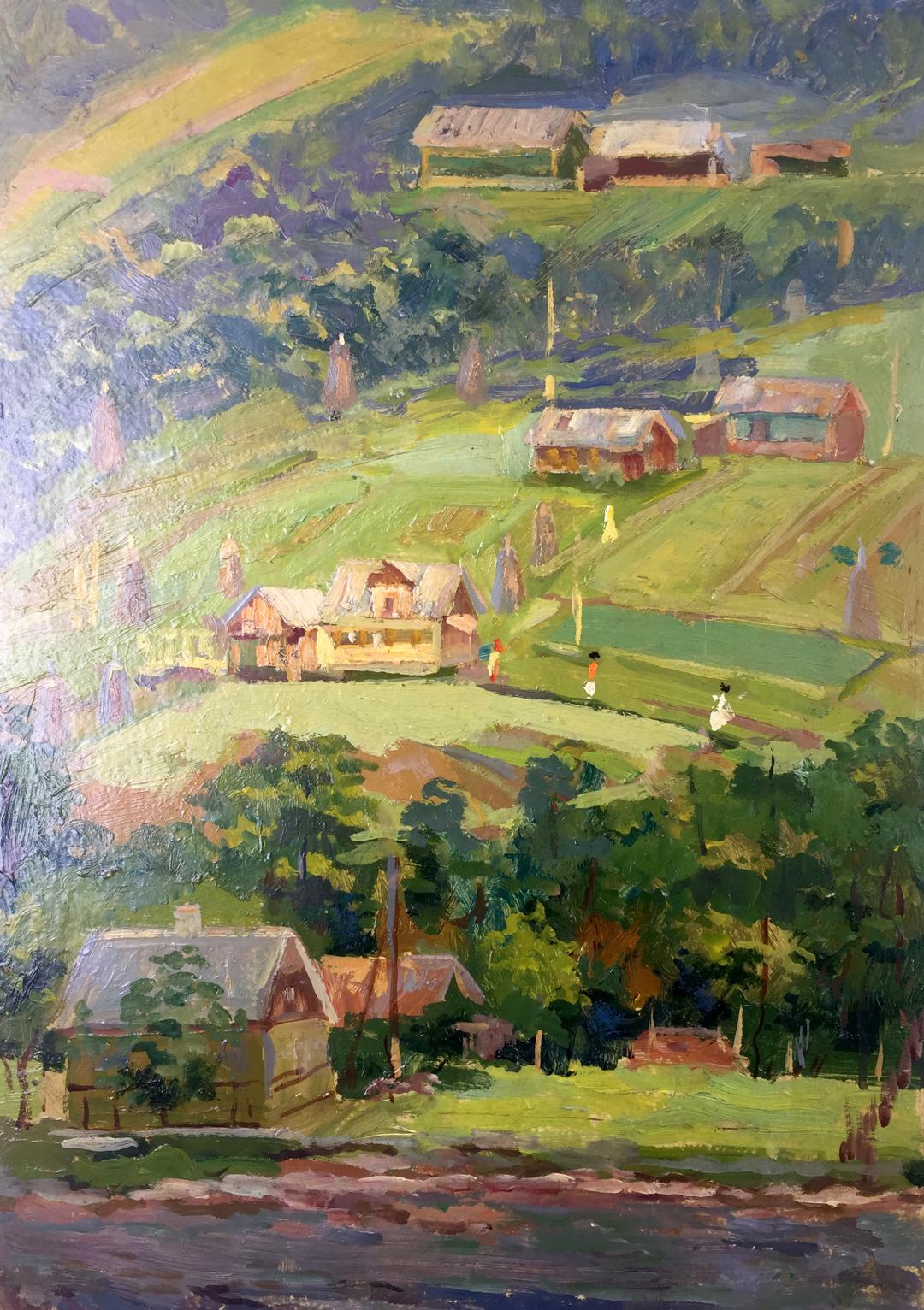 Vibrant impressionist oil painting by Summer Morozov Leonid Arkhipovich of rural hills