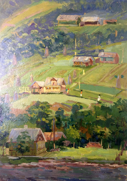 Vibrant impressionist oil painting by Summer Morozov Leonid Arkhipovich of rural hills