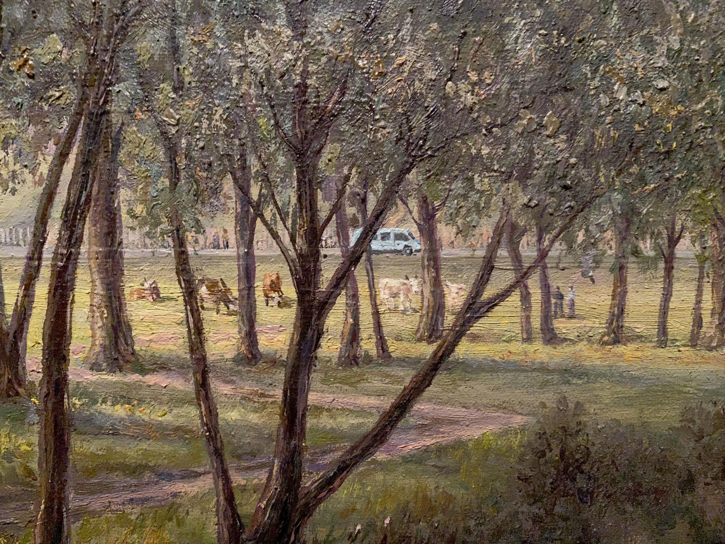 Oil painting by Litvinov Arkady Petrovich: pastoral landscape with cows and trees