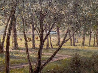 Oil painting by Litvinov Arkady Petrovich: pastoral landscape with cows and trees