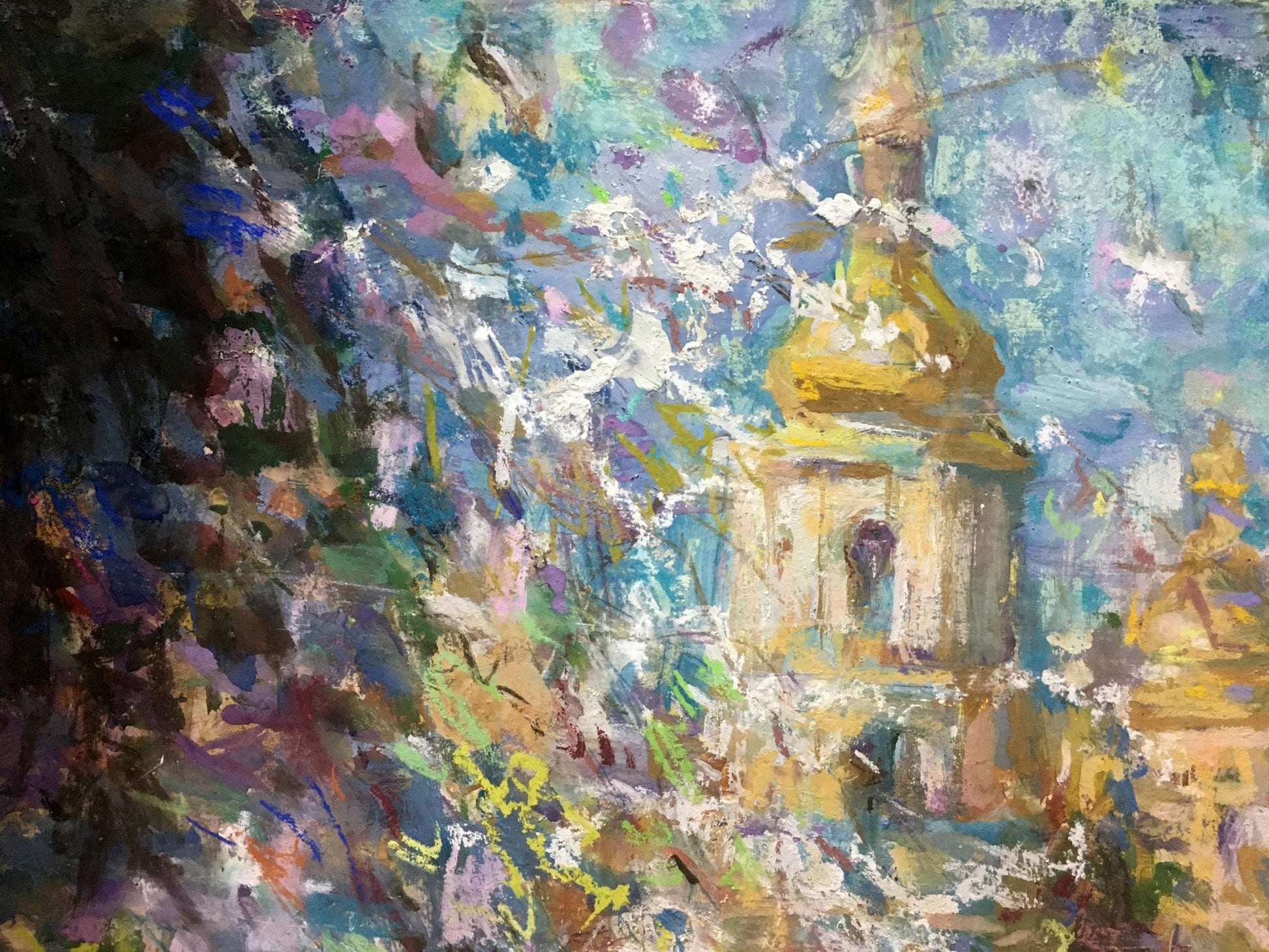 Vibrant impressionistic oil painting of golden-domed church by Gubsky Igor Ivanovich