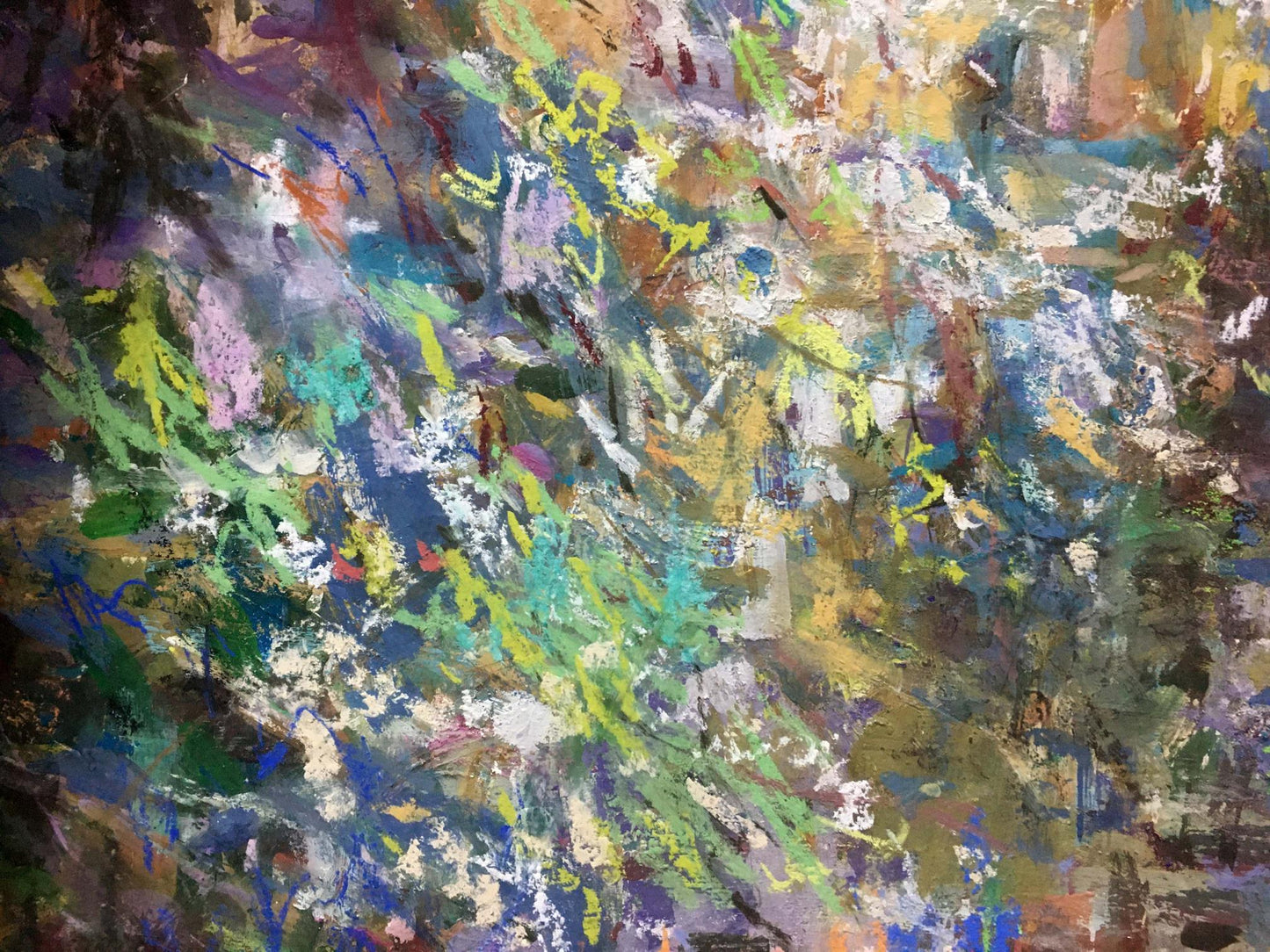 Vibrant abstract oil painting by Gubsky Igor Ivanovich with bold green, blue, yellow, purple strokes