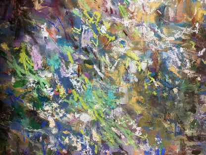 Vibrant abstract oil painting by Gubsky Igor Ivanovich with bold green, blue, yellow, purple strokes