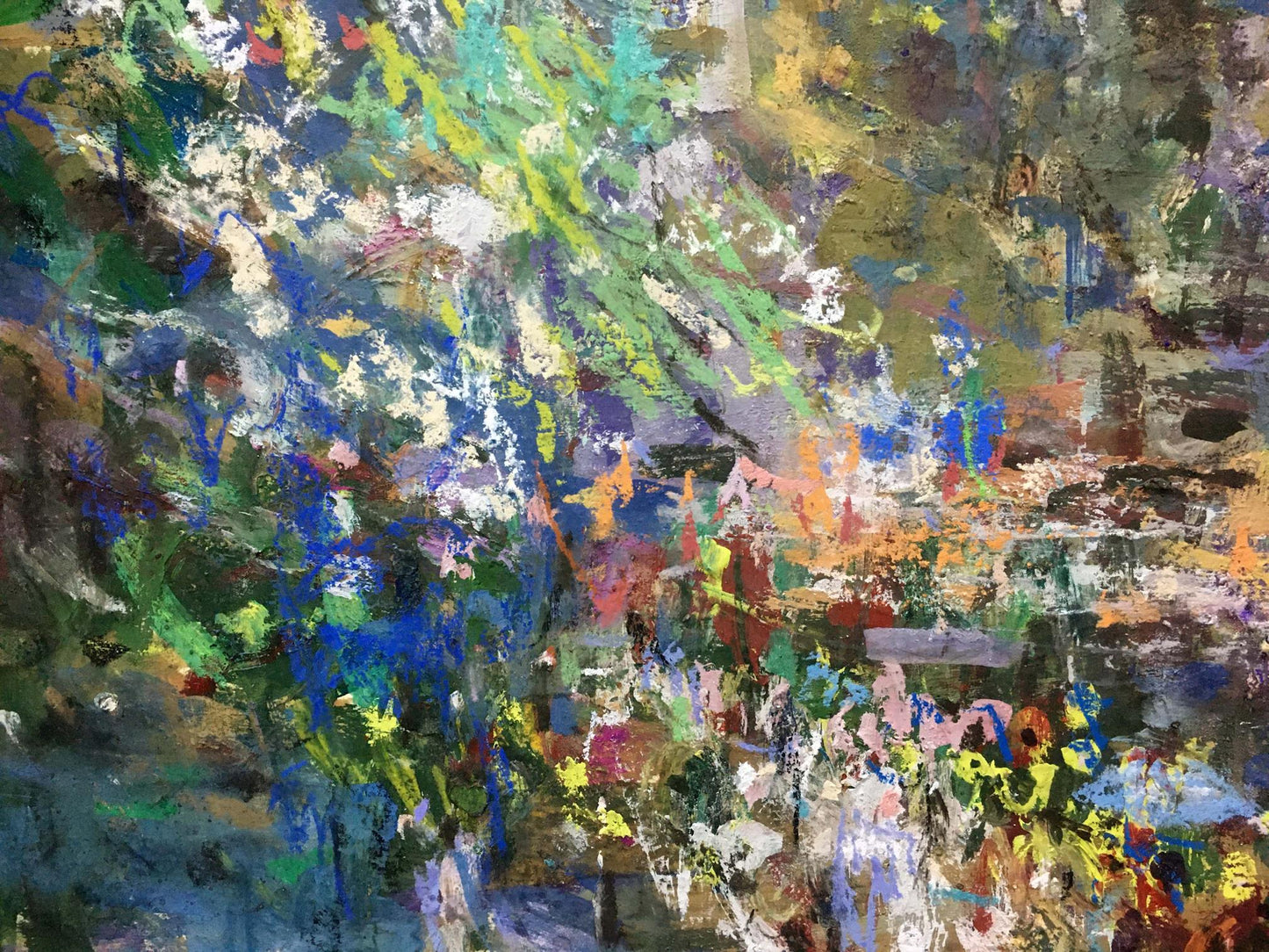 Vibrant oil painting by Gubsky Igor Ivanovich: Church scene with bold green, blue strokes