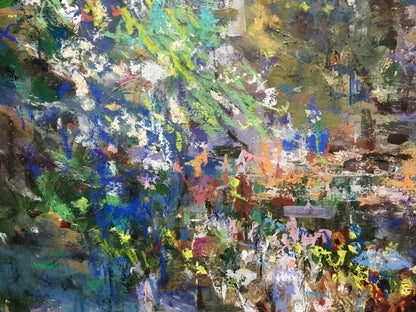 Vibrant oil painting by Gubsky Igor Ivanovich: Church scene with bold green, blue strokes