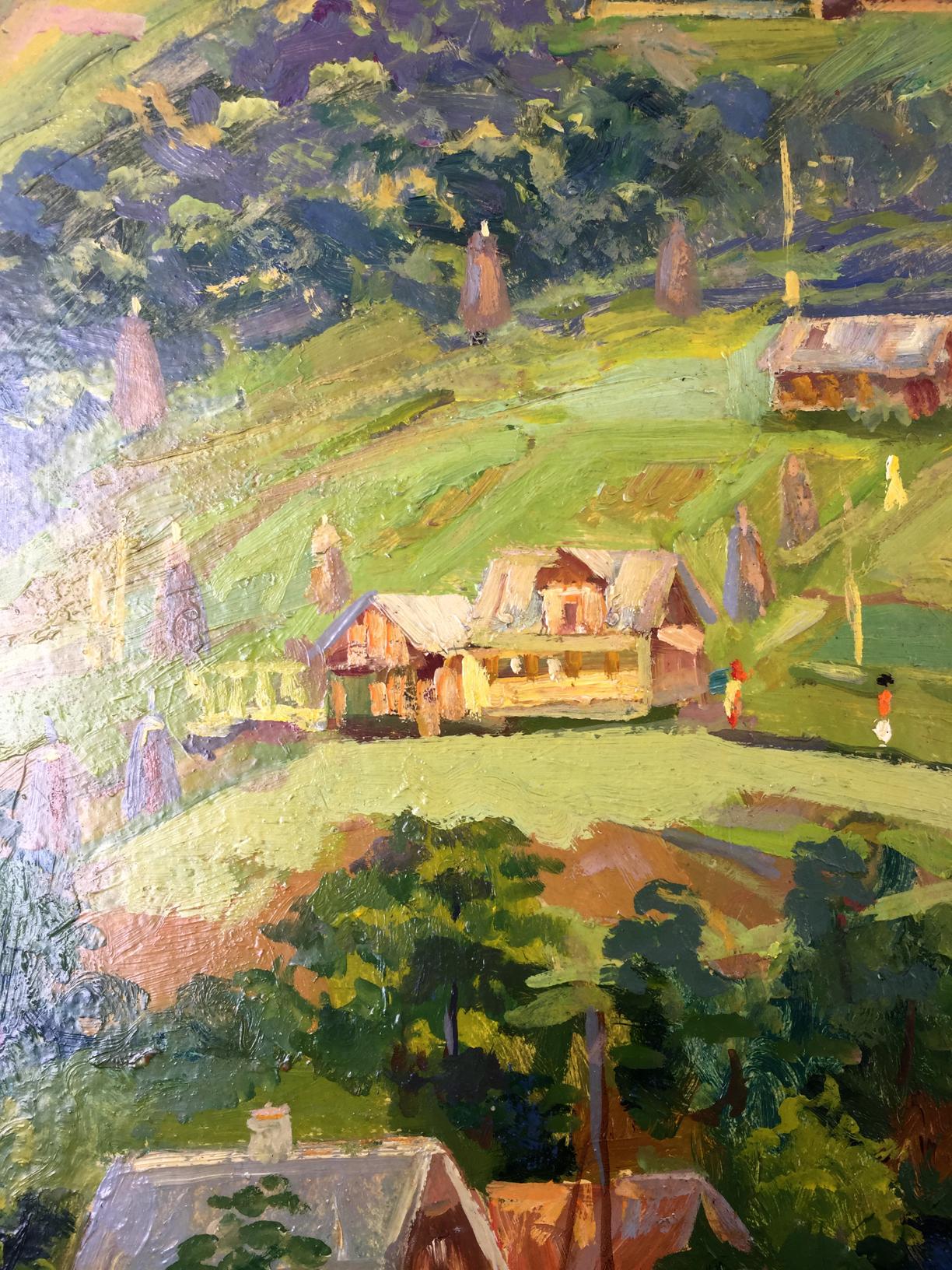Summer Morozov Leonid Arkhipovich oil painting of rustic village in hills