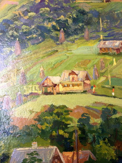 Summer Morozov Leonid Arkhipovich oil painting of rustic village in hills